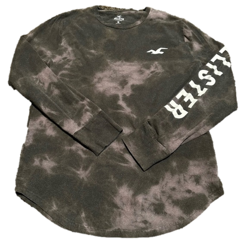 Hollister Black & Faded Gray Tie-Dye Long Sleeve Tee